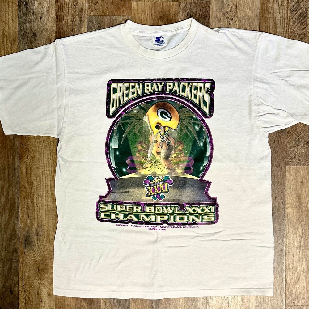 Vintage Starter Green Bay Packers Super Bowl XXXI Champions T-Shirt White Large